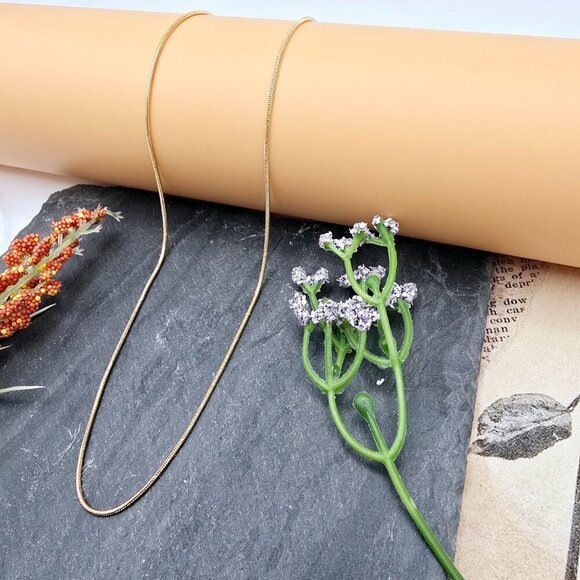 Minimalist Rose Gold Snake Chain Necklace, 18 Inch, Gold Plated Brass, XPNL0017 - Picture 2 of 12